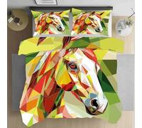 LLponhg Housse de Couette 200x200 Géométrique Cheval Parure de Lit avec 2 Taies d'oreiller 65x65 Polygone Animal Housse de Couette Douce et Respirante Chambres Décor