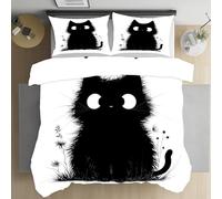 LLponhg Housse de Couette 200x200 Mignon Chat Noir Parure de Lit avec 2 Taies d'oreiller 65x65 Simple Silhouette Housse de Couette Douce et Respirante Chambres Décor