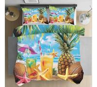 LLponhg Housse de Couette 200x200 Motif De Noix De Coco Tropicale Parure de Lit avec 2 Taies d'oreiller 65x65 Housse de Couette Douce et Respirante Chambres Décor
