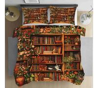 LLponhg Housse de Couette 220x240 Vintage Bibliothèque Parure de Lit Douce et Respirante Animal Chat Housse de Couette avec Fermeture Éclair,2 Taies d'oreiller