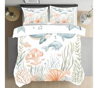 LLponhg Housse de Couette 90x190 Baleine Dessin Animé Parure de Lit avec 1 Taies d'oreiller 65x65cm Algues Marines Housse de Couette Douce et Respirante Chambres de Filles et Garçons Décor