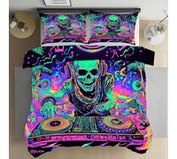 LLponhg Housse de Couette 90x190 Crâne Gothique Parure de Lit avec 1 Taies d'oreiller 65x65cm Notes De Musique Abstraites Housse de Couette Douce et Respirante Chambres de Filles et Garçons Décor