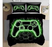 LLponhg Housse de Couette 90x190 Gamer Manette Parure de Lit avec 1 Taies d'oreiller 65x65cm Néon Console de Jeu Housse de Couette Douce et Respirante Chambres de Filles et Garçons Décor
