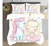 LLponhg Housse de Couette 90x190 Mignon Licorne Parure de Lit avec 1 Taies d'oreiller 65x65cm Dessin Animé Princesse Housse de Couette Douce et Respirante Chambres de Filles et Garçons