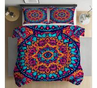 LLponhg Housse de Couette Hippie Bohême Mandala 200x200 avec 2 Taies d'oreiller 65x65, Parure de Lit Fleur Vintage Imprimé Ethnique Douce et Respirante, Aux Chambres de Filles et Garçons Décor