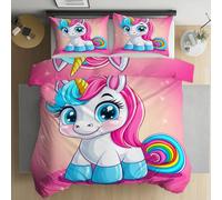 LLponhg Housse de Couette Motif Imprimé Licorne Mignon 3 Pièces, Douce et Respirante, Parure de Lit Animaux Dessin Animé Coloré 220x240cm avec Fermeture Éclair, 2 Personnes 2 Taies d'oreiller 65x65cm
