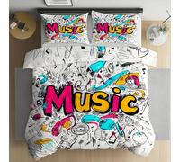 LLponhg Housse de Couette Note De Musique Instrument De Musique 3 Pièces, Douce et Respirante, Parure de Lit Graffiti Style Musique 220x240 avec Fermeture Éclair, 2 Personnes 2 Taies d'oreiller 65x65