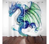 LLponhg Lot de 2 Rideaux Occultants Fantaisie Dragon Panneaux Isolants Thermiques Anti-Bruit Mythique Créature Polyester Rideaux de Porte pour Chambre, Salon Moderne, 117 x 229 cm