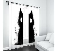 LLponhg Lot de 2 Rideaux Occultants Mignon Chat Noir Panneaux Isolants Thermiques Anti-Bruit Simple Silhouette Polyester Rideaux de Porte pour Chambre, Salon Moderne, 117 x 229 cm
