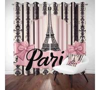 LLponhg Lot de 2 Rideaux Occultants Paris Tour Eiffel Panneaux Isolants Thermiques Anti-Bruit Rétro Ruban Polyester Rideaux de Porte pour Chambre, Salon Moderne, 117 x 229 cm