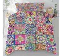 LLponhg Motif Patchwork Housse de Couette Motif Ethnique 3 Pièces, Douce et Respirante, Parure de Lit Géométrie Abstraite 220x240 cm avec Fermeture Éclair, 2 Personnes 2 Taies d'oreiller 65x65 cm