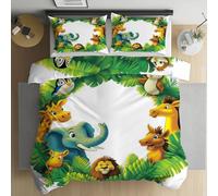 LLponhg Parure de Lit Éléphant Girafe Lion Oiseau Feuille Enfant Ado, Douce et Respirante 2 Pièces, Housse de Couette Animaux De La Jungle 140x200cm avec Fermeture Éclair, 1 Taies d'oreiller 65x65cm