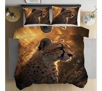 LLponhg Parure de Lit Guépard Coucher De Soleil Enfant Ado, Douce et Respirante 2 Pièces, Housse de Couette Animaux Léopard Imprimé 3D 140x200cm avec Fermeture Éclair, 1 Taies d'oreiller 65x65cm