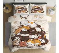 LLponhg Parure de Lit Style Japonais Chat Mignon Enfant Ado, Douce et Respirante 2 Pièces, Housse de Couette Motif Chaton Dessin Animé 140x200cm avec Fermeture Éclair, 1 Taies d'oreiller 65x65cm
