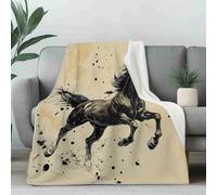 LLponhg Plaid Couverture Polaire Dessin Cheval Flanelle 3D, Jeté de Canapé Peinture à l'encre Cheval au Galop Doux et Moelleux, Couverture de Lit Vintage Équin Adulte, Enfant 180x230 cm