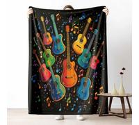 LLponhg Plaid Couverture Polaire Musique Guitare Flanelle 3D, Jeté de Canapé Pop Art Note de Musique Doux et Moelleux, Couverture de Lit Rock & Roll Instrument Adulte, Enfant 180x230 cm