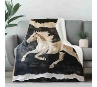 LLponhg Plaid Polaire Enfant Animaux Cheval pour la Sieste, Couverture Adulte Peinture Cheval au Galop Canapé, Jeté de Lit Abstrait Équin Confortable et Moelleux 3D 220x240 cm