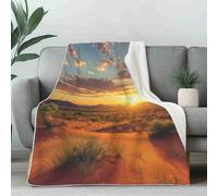 LLponhg Plaid Polaire Enfant Paysage Naturel Lever de Soleil pour la Sieste, Couverture Adulte Scénique Désert Canapé, Jeté de Lit Afrique Naturel Confortable et Moelleux 3D 220x240 cm