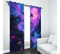 LLponhg Rideau Occultant à Oeillets Fantaisie Dragon Lot de 2 Rideaux Thermique et Isolant Phonique Asiatique Temple Idéal pour la Décoration de Salon, Chambre à Coucher, 110 x 215cm