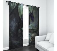 LLponhg Rideau Occultant à Oeillets Mythe Dragon Lot de 2 Rideaux Thermique et Isolant Phonique Magique Créature Idéal pour la Décoration de Salon, Chambre à Coucher, 110 x 215cm