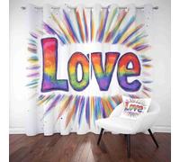 LLponhg Rideau Occultant pour Chambre Coloré Amour 2 Pièces Rideaux Imprimés Arc en Ciel Mots Thermique Anti Chaleur, Isolation Acoustique, Rideau de Porte à Oeillets, 150 x 280cm