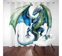 LLponhg Rideau Occultant pour Chambre Fantaisie Dragon 2 Pièces Rideaux Imprimés Mythique Créature Thermique Anti Chaleur, Isolation Acoustique, Rideau de Porte à Oeillets, 150 x 280cm