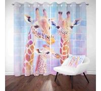 LLponhg Rideau Occultant Thermique Animaux Girafe 2 Pièces Rideaux Opaque 3D Anti Chaleur et Froid Aquarelle Famille Décoration de Fenêtre Isolation Acoustique pour Salon Chambre Adulte 91.5 x 214cm
