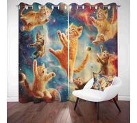 LLponhg Rideau Occultant Thermique Dessin Animé Chat 2 Pièces Rideaux Opaque 3D Anti Chaleur et Froid Coloré Galaxie Décoration de Fenêtre Isolation Acoustique pour Salon 91.5 x 214cm