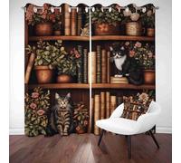 LLponhg Rideaux de Salon 3D Motif Animal Chat Rideau Occultant Thermique et Opaque Réduction du Bruit Floral Bibliothèque Lot de 2 Panneaux à Oeillets pour Fenêtre Maison, 140 x 245cm