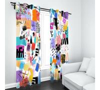 LLponhg Rideaux de Salon 3D Motif Art Abstrait Texture Rideau Occultant Thermique et Opaque Réduction du Bruit Peinture Formes Lot de 2 Panneaux à Oeillets pour Fenêtre Maison, 140 x 245cm