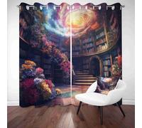 LLponhg Rideaux de Salon 3D Motif Fantaisie Bibliothèque Rideau Occultant Thermique et Opaque Réduction du Bruit Magique Galaxie Lot de 2 Panneaux à Oeillets pour Fenêtre Maison, 140 x 245cm