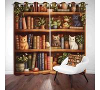 LLponhg Rideaux de Salon 3D Motif Mignon Chat Rideau Occultant Thermique et Opaque Réduction du Bruit Animaux Étagère Lot de 2 Panneaux à Oeillets pour Fenêtre Maison, 140 x 245cm