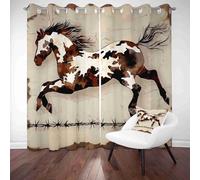 LLponhg Rideaux de Salon 3D Motif Ouest Cheval au Galop Rideau Occultant Thermique et Opaque Réduction du Bruit Rural Animal Lot de 2 Panneaux à Oeillets pour Fenêtre Maison, 140 x 245cm