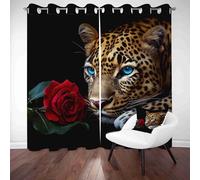LLponhg Rideaux de Salon 3D Motif Portrait Léopard Rideau Occultant Thermique et Opaque Réduction du Bruit Romantique Rose Lot de 2 Panneaux à Oeillets pour Fenêtre Maison, 140 x 245cm