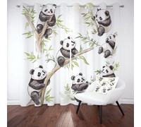 LLponhg Rideaux Occultant pour Panda Mignon Rideau Occultant Thermiques Phonique Plante De Bambou Rideau à Oeillet Décoration de Fenêtre Salon L 70 X H 160cm (2 Panneaux)