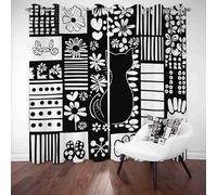 LLponhg Rideaux Occultants Enfant Doodle Chat Rideau Thermique Isolant Noir et Blanc Fleur Tenture Murale pour Chambre Garçon Fille, Salon Polyester à Oeillets 2 Panneaux, 117 x 138cm