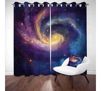 LLponhg Rideaux Occultants Enfant Espace Galaxie Rideau Thermique Isolant Science Fiction Nébuleuse Tenture Murale pour Chambre Garçon Fille, Salon Polyester à Oeillets 2 Panneaux, 117 x 138cm