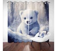 LLponhg Rideaux Occultants Enfant Mignon Ours Polaire Rideau Thermique Isolant Hiver Neige Tenture Murale pour Chambre Garçon Fille, Salon Polyester à Oeillets 2 Panneaux, 117 x 138cm