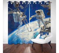 LLponhg Rideaux Occultants Enfant Science Fiction Astronaute Rideau Thermique Isolant l'espace Planète Tenture Murale pour Garçon Fille, Salon Polyester à Oeillets 2 Panneaux, 117 x 138cm