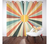 LLponhg Rideaux Occultants Motif Géométrique Rayonnant Lot de 2 Panneaux Isolant Thermique et Phonique à Oeillets Effet de Rayon Coloré Rideau Décoratif pour Chambre Enfant, Salon, Porte, 70 x 160cm