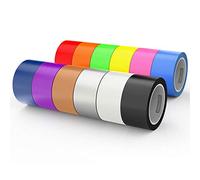 LLPT Rubans Adhésifs en Tissu | 12 Rouleaux | 50mm x 9m | Inclus Bleu Rose Jaune Vert Orange Rouge Noir Blanc Marron Argent Violet | pour Manuels de Décoration Intérieure et Extérieure (DT612)