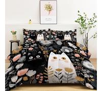 LLSZAHD Chat Couette 140x200 cm Fleurs Edredon 1 Personne et Couettes pour Lit sans Housse 4 Saisons Lavable, Doux et Confortable, RéVersible 2 Taies d'oreiller