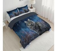 LLSZAHD Chat du Maine Couette 140x200 cm Ciel éToilé Edredon 1 Personne et Couettes pour Lit sans Housse 4 Saisons Lavable, Doux et Confortable, RéVersible 2 Taies d'oreiller