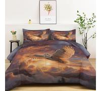 LLSZAHD Chouette Au Coucher du Soleil Couette 200x200 cm Aigles en Vol Edredon 2 Personne et Couettes pour Lit sans Housse 4 Saisons Lavable, Doux et Confortable, RéVersible 2 Taies d'oreiller