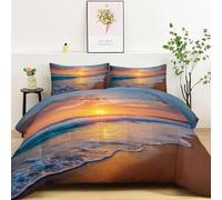LLSZAHD Coucher De Soleil sur La Plage Couette 200x200 cm Coucher de Soleil Edredon 2 Personne et Couettes pour Lit sans Housse 4 Saisons Lavable, Doux et Confortable, RéVersible 2 Taies d'oreiller
