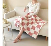 LLSZAHD Couverture Carreaux Roses et Blancs - Style Minimaliste Flanelle Couvertures Douce Moelleuse Literie de Canapé-lit de Chambre Convient Camping de Voyage Couverture Maison Moderne 70x100cm