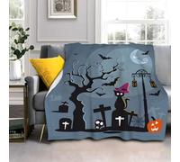 LLSZAHD Couverture Chauve Souris d'halloween, Chat Noir, Pierre Tombale Flanelle Couvertures, Douce Moelleuse Literie de Chambre Convient Camping de Voyage Couverture Maison Moderne 70x100cm