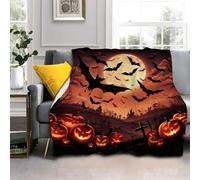 LLSZAHD Couverture Chauve Souris d'halloween, Citrouille, Pierre Tombale Flanelle Couvertures, Douce Moelleuse Literie de Chambre Convient Camping de Voyage Couverture Maison Moderne 150x200cm