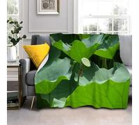 LLSZAHD Couverture Feuille de Lotus Verte - Plante Flanelle Couvertures Douce Moelleuse Literie de Canapé-lit de Chambre Convient Camping de Voyage Couverture Maison Moderne 220x240cm