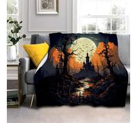 LLSZAHD Couverture Halloween, Château Noir, Arbres Flanelle Couvertures, Douce Moelleuse Literie de Chambre Convient Camping de Voyage Couverture Maison Moderne 220x240cm